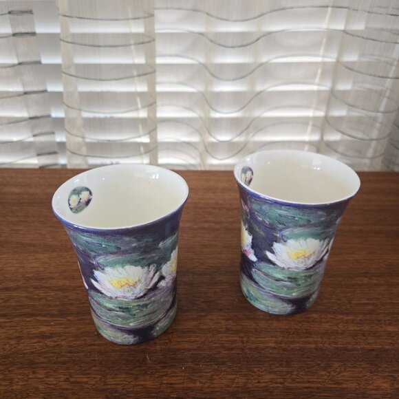 VTG McIntosh Water Lilies Monet Mugs Set of 2, Fine Bone China Coffee Tea 4 3/8" - Picture 2 of 8